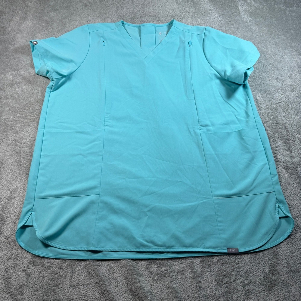 FIGS Maternity Medical Scrub Top Womens Large Light Blue Technical